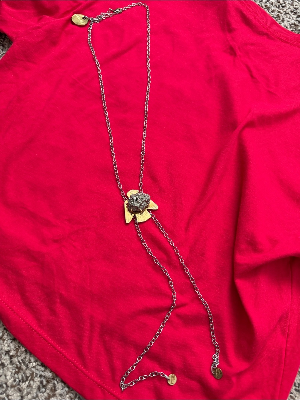 Two-Tone Druzy Pendant Long Necklace in Gold and Silver